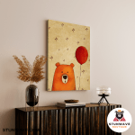 Cute Bear And The Red Balloon Canvas Poster - Image 2