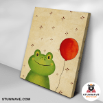 Cute Green Frog And The Red Balloon Canvas Poster