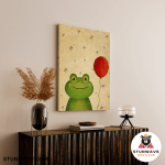 Cute Green Frog And The Red Balloon Canvas Poster - Image 2