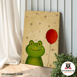 Cute Green Frog And The Red Balloon Canvas Poster - Image 3