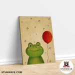 Cute Green Frog And The Red Balloon Canvas Poster - Image 4