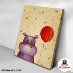 Cute Purple Hippo And The Red Balloon Canvas Poster