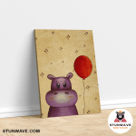 Cute Purple Hippo And The Red Balloon Canvas Poster - Image 4