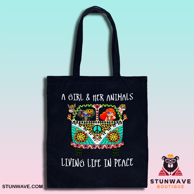 Hippie Life, A Girl And Her Animals Living Life In Peace Tote Bag ...