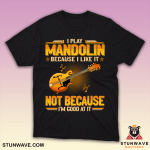 Funny mandolin t-shirt with humorous text for musicians and music lovers